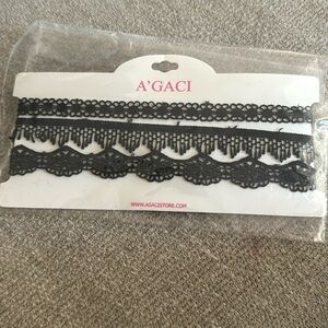 A'GACI Boutique Lace Chokers Set of 3 Black Gold Closure